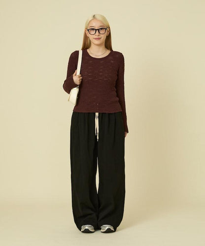 粗斜紋羅紋芭蕾領針織衫