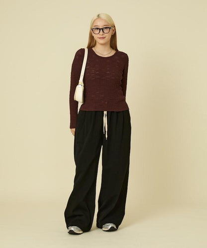 粗斜紋羅紋芭蕾領針織衫