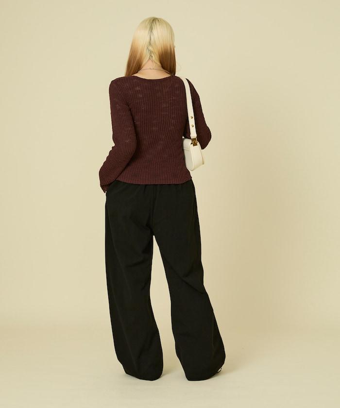 粗斜紋羅紋芭蕾領針織衫