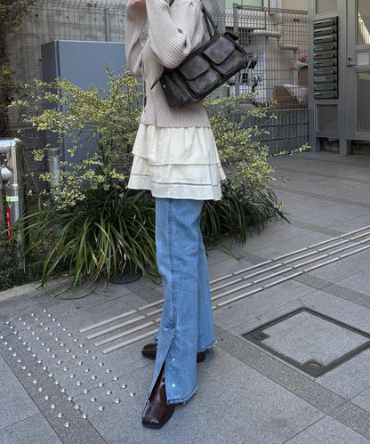 棉質荷葉邊迷你半身裙