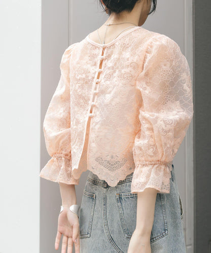 歐根紗刺繡短款襯衫