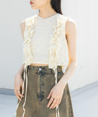 2WAY荷葉邊無袖上衣