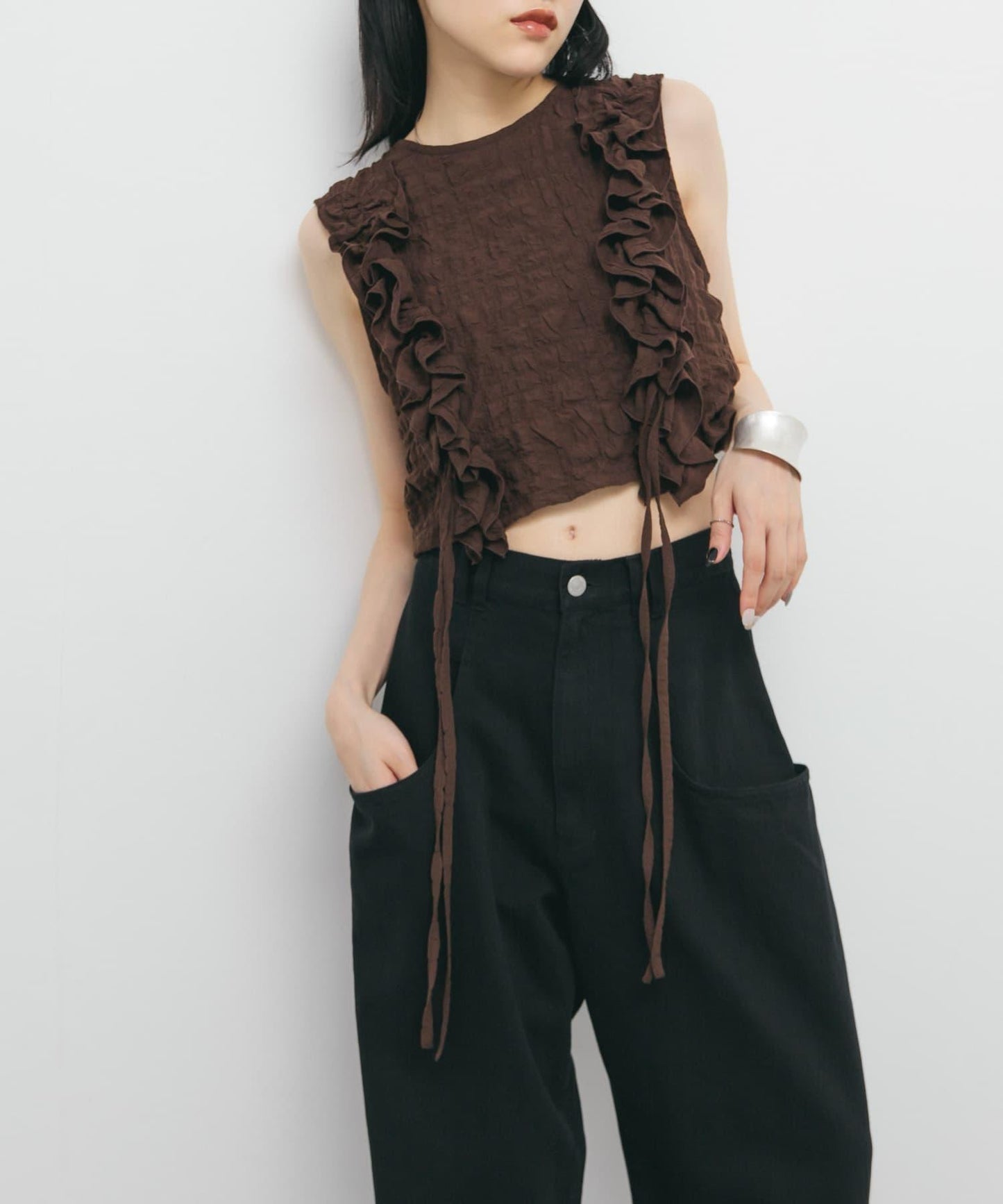 2WAY荷葉邊無袖上衣