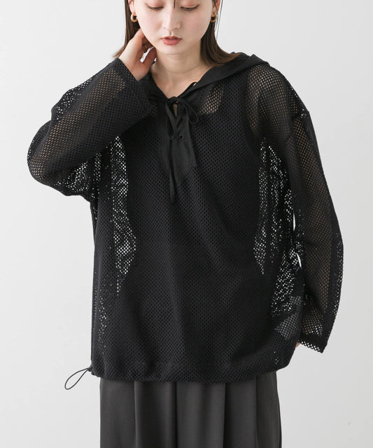 連帽網紗上衣