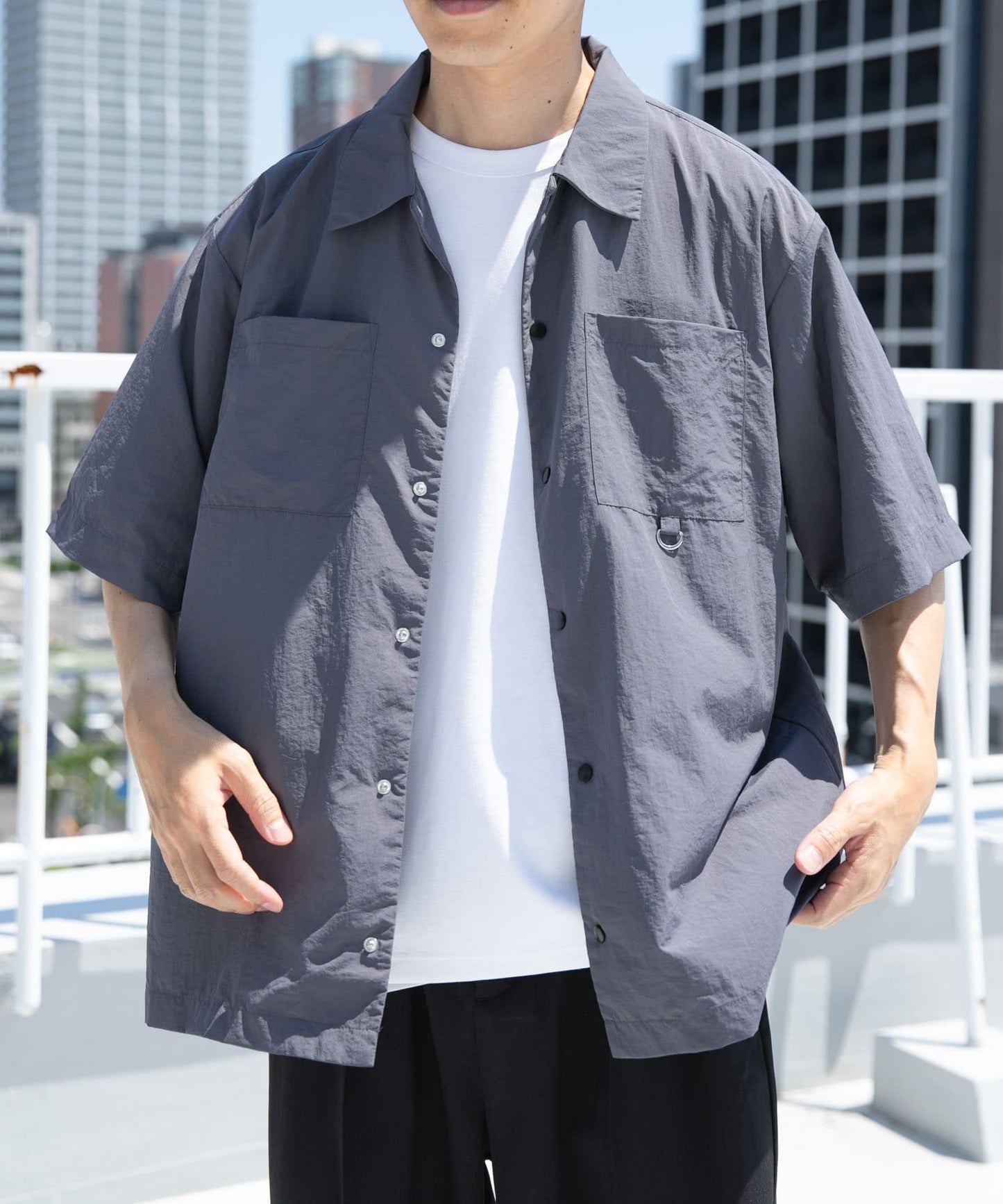 防潑水/易打理/接觸涼感/防紫外線塔斯蘭尼龍按扣短袖襯衫