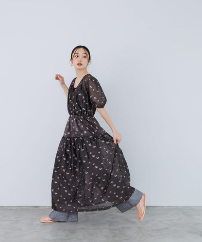 透視提花連衣裙