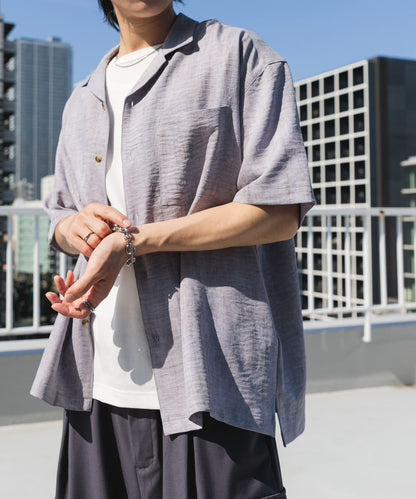 大理石紋開領短袖襯衫