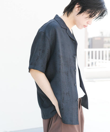 大理石紋開領短袖襯衫