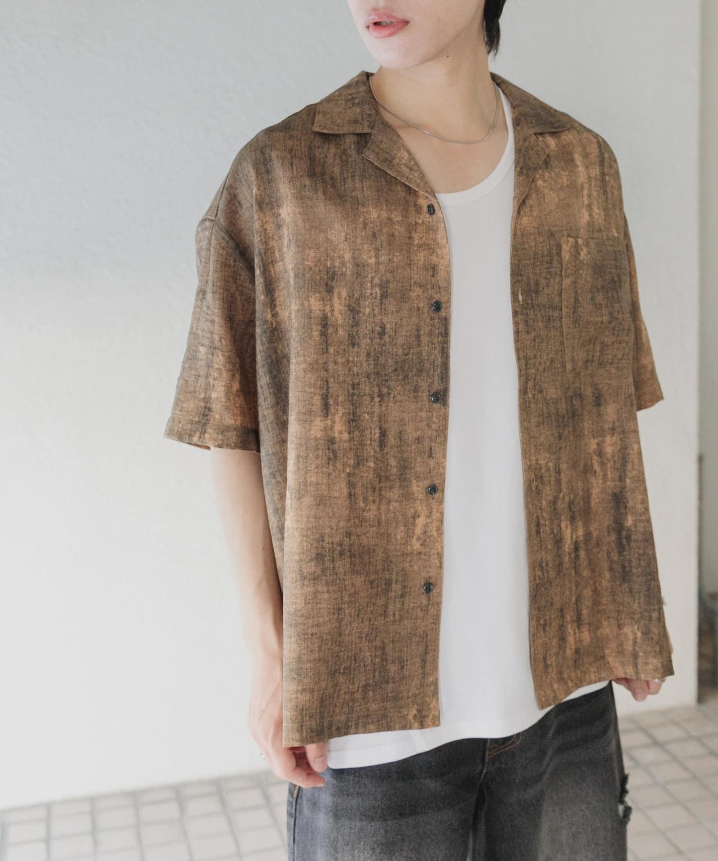 大理石紋開領短袖襯衫