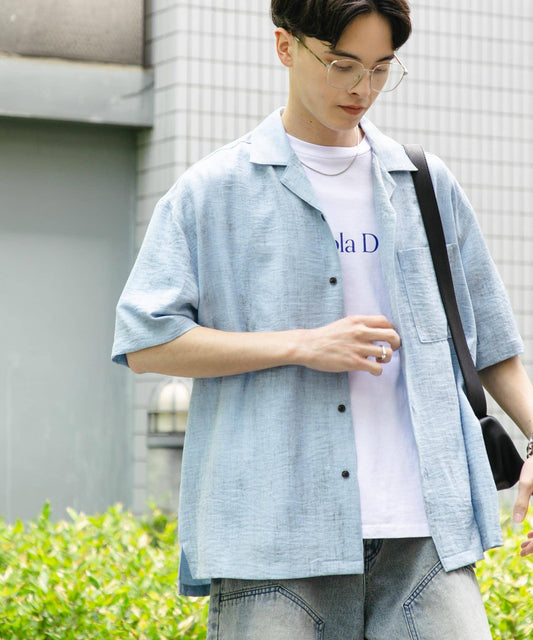 大理石紋開領短袖襯衫