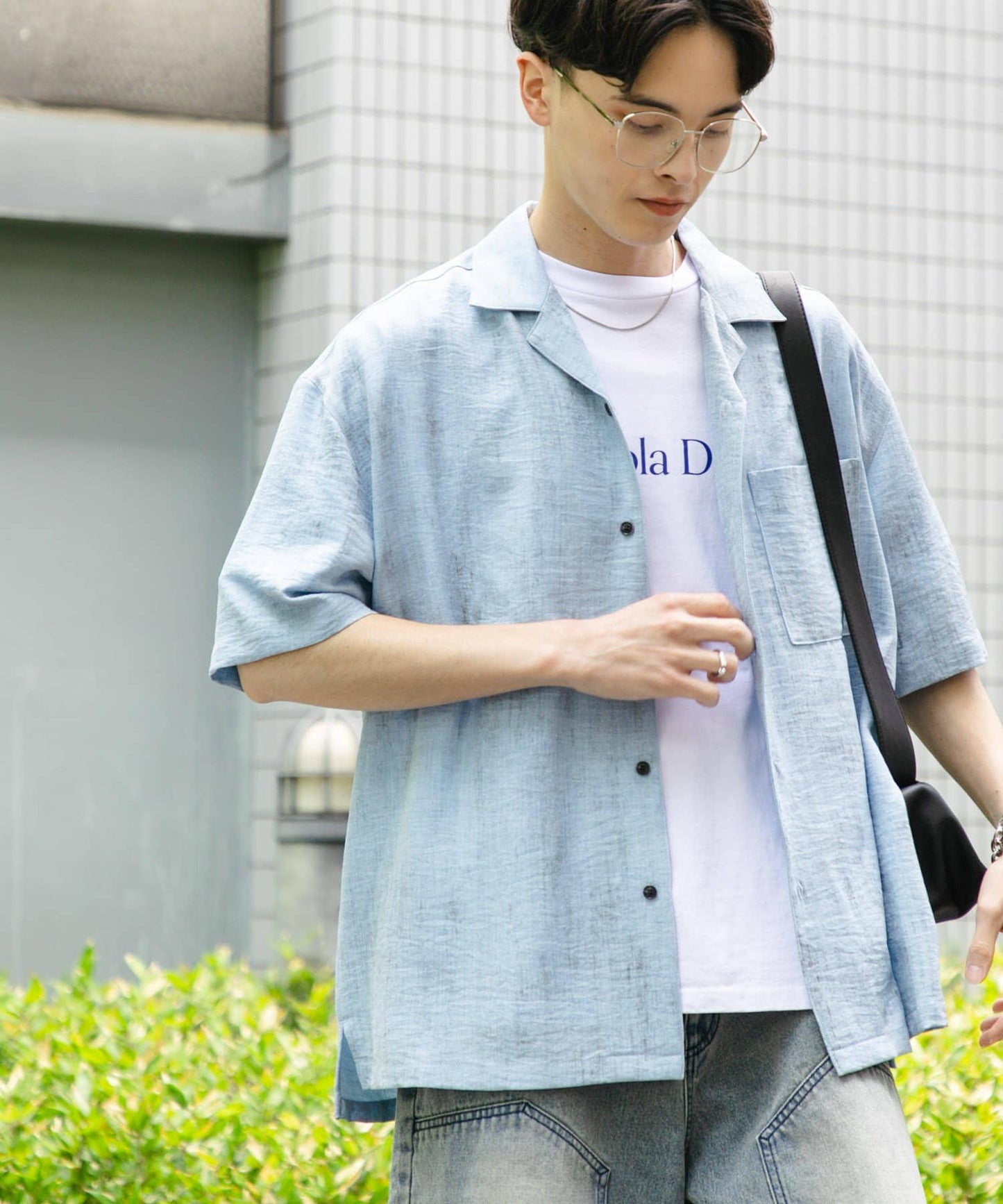 大理石紋開領短袖襯衫