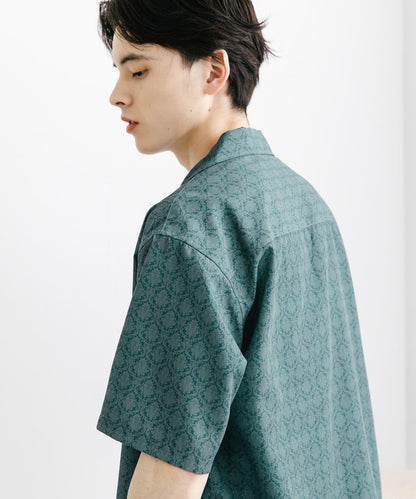 提花開領短袖襯衫