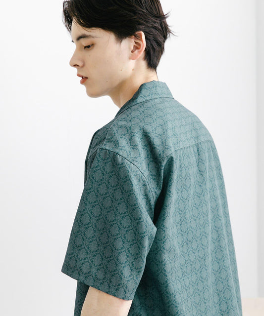 提花開領短袖襯衫