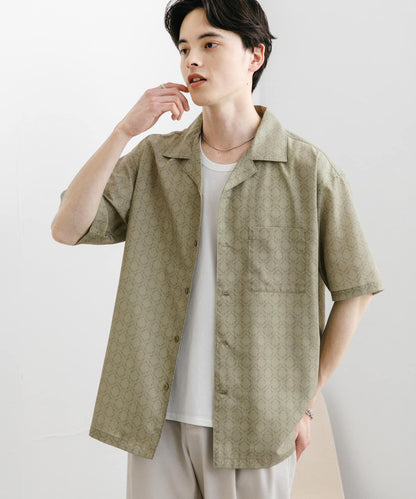 提花開領短袖襯衫