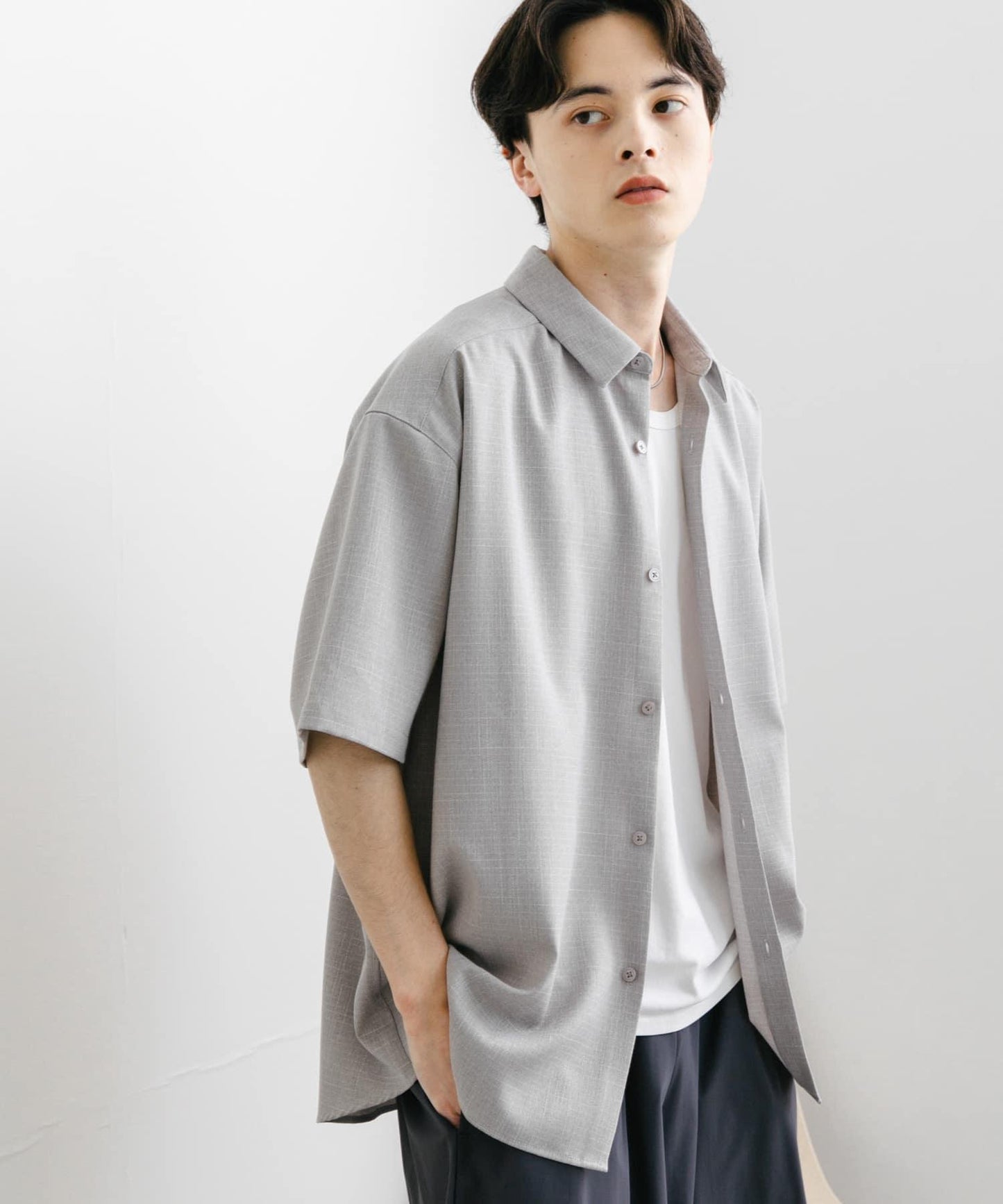 混色常規領短袖襯衫