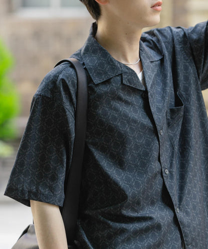 提花開領短袖襯衫