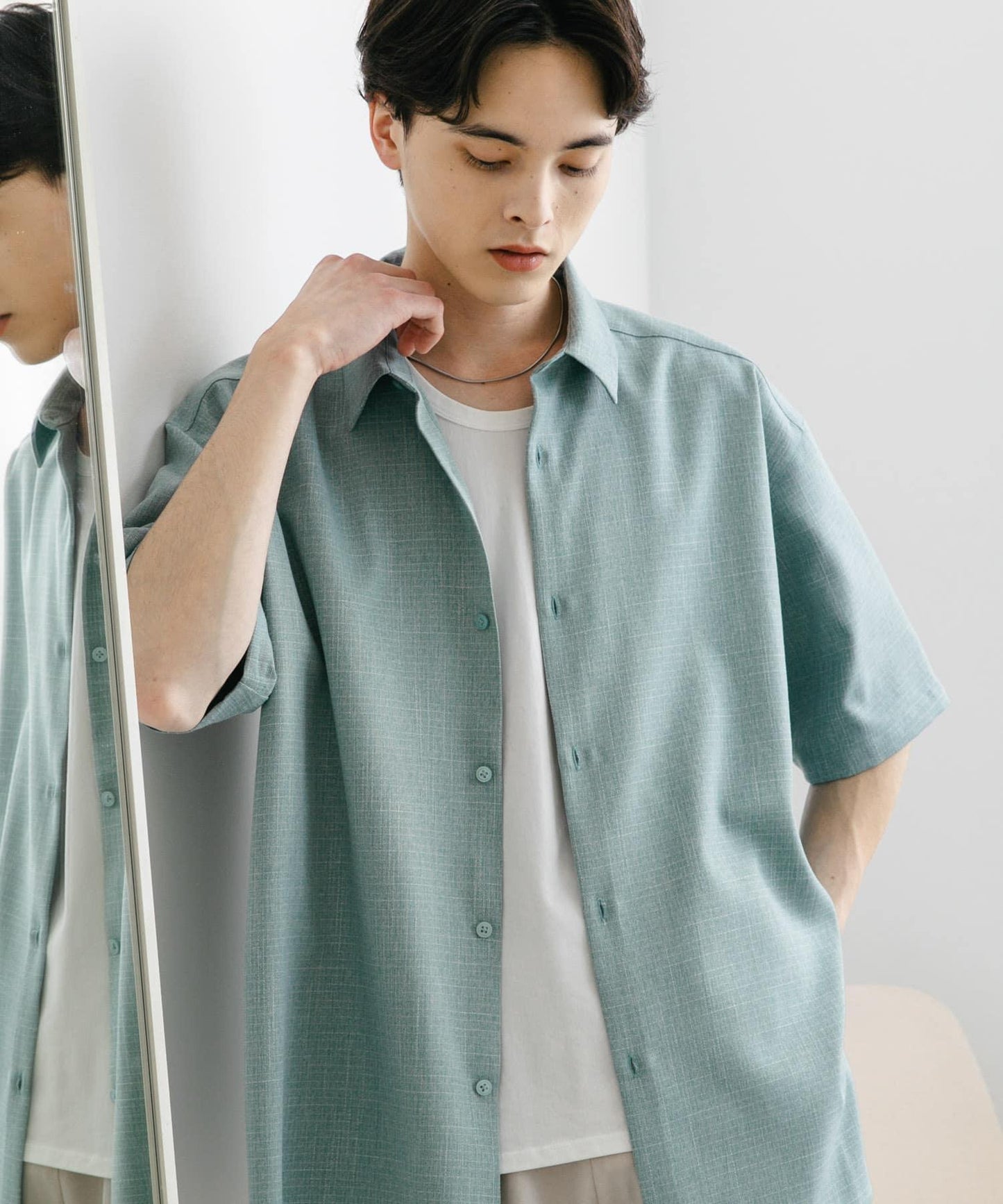 混色常規領短袖襯衫