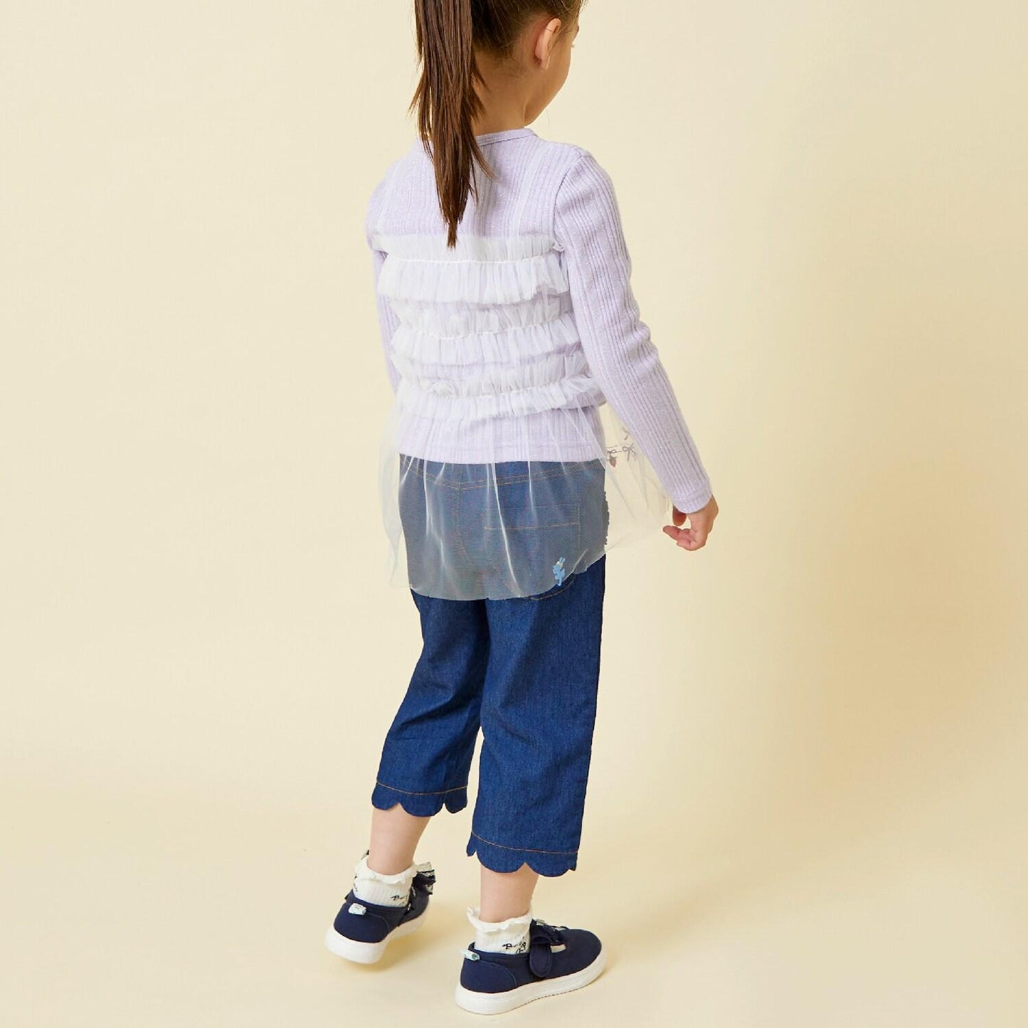 拼接網紗亮絲長袖長款上衣