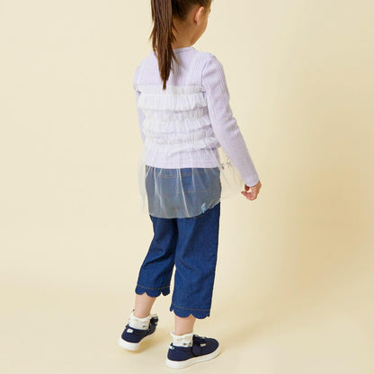 拼接網紗亮絲長袖長款上衣