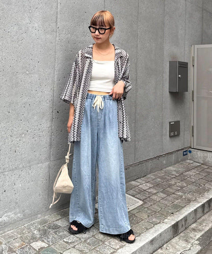 蕾絲透視條紋寬鬆襯衫