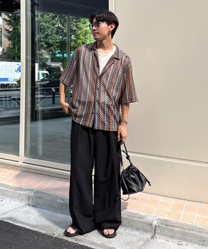 蕾絲透視條紋寬鬆襯衫