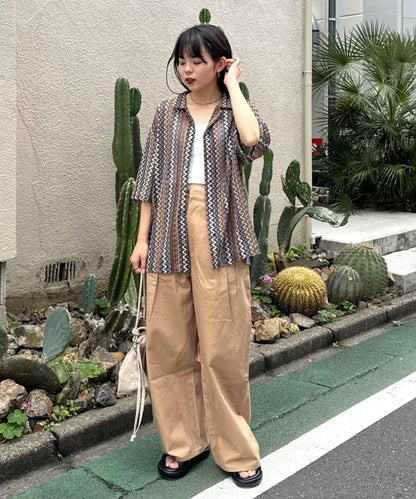 蕾絲透視條紋寬鬆襯衫