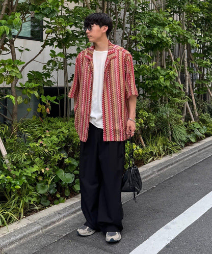 蕾絲透視條紋寬鬆襯衫