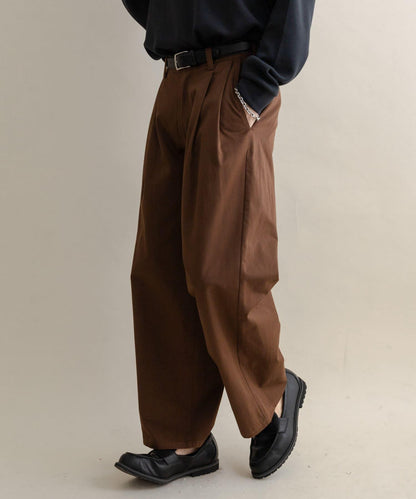 2褶寬鬆斜紋棉布長褲