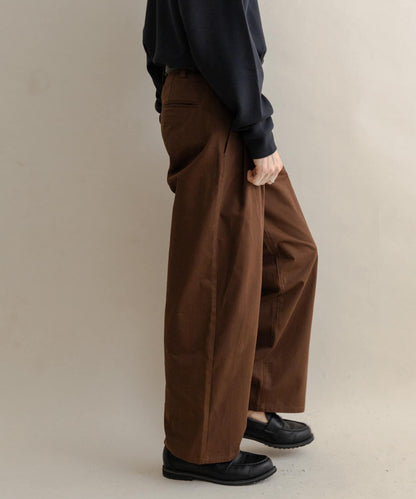 2褶寬鬆斜紋棉布長褲