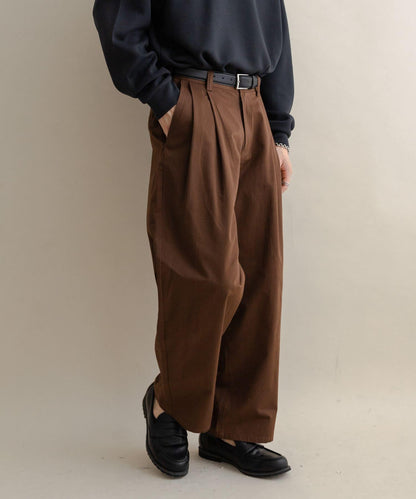 2褶寬鬆斜紋棉布長褲