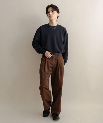 2褶寬鬆斜紋棉布長褲