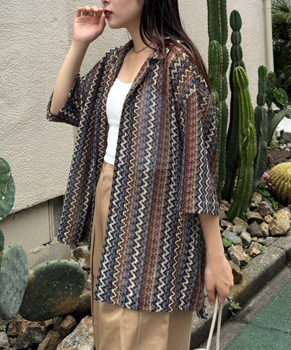 蕾絲透視條紋寬鬆襯衫