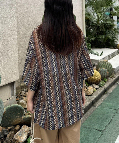 蕾絲透視條紋寬鬆襯衫