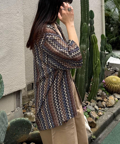 蕾絲透視條紋寬鬆襯衫