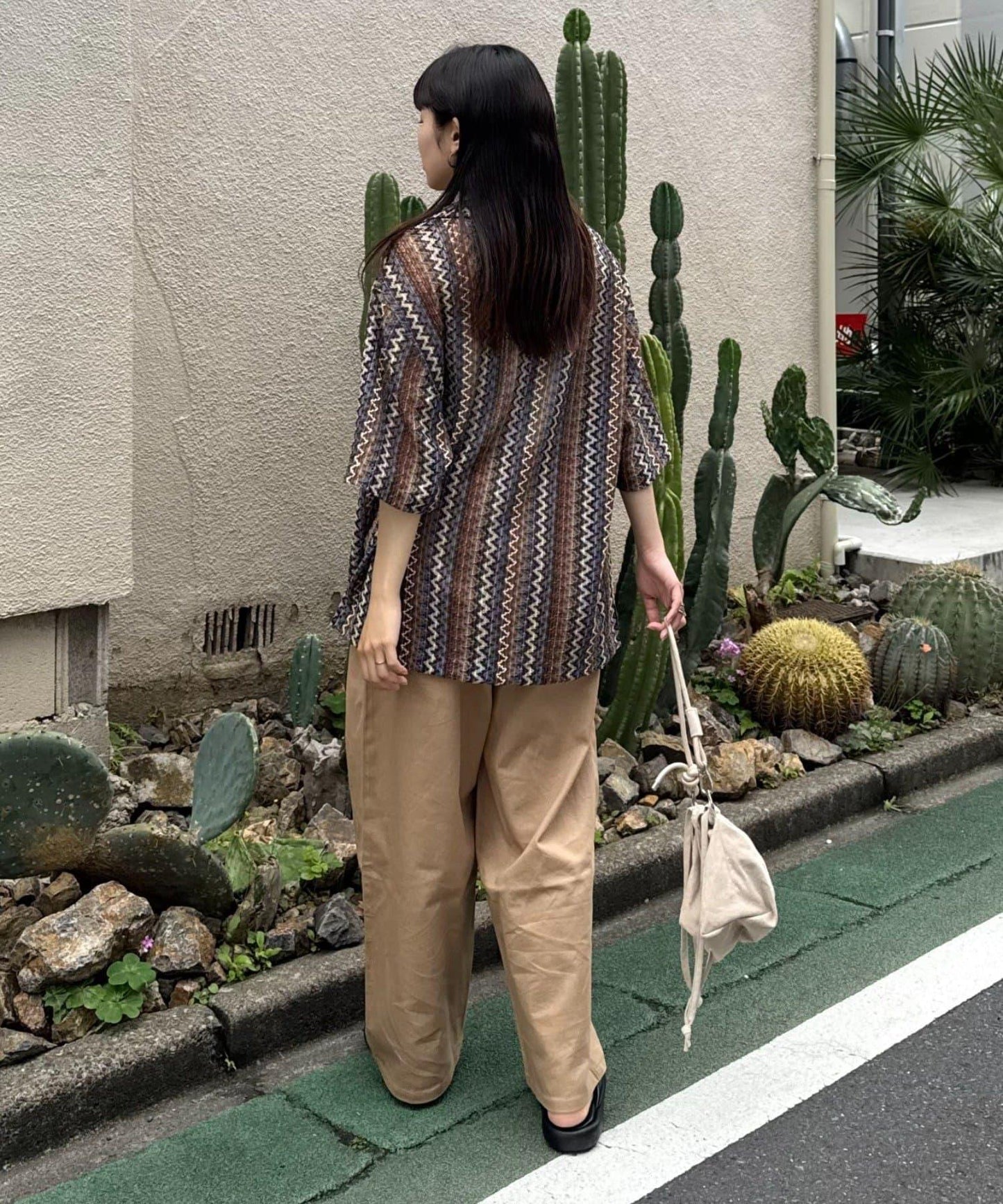 蕾絲透視條紋寬鬆襯衫