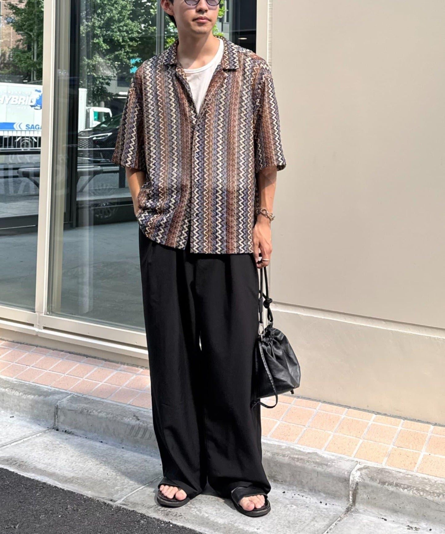 蕾絲透視條紋寬鬆襯衫