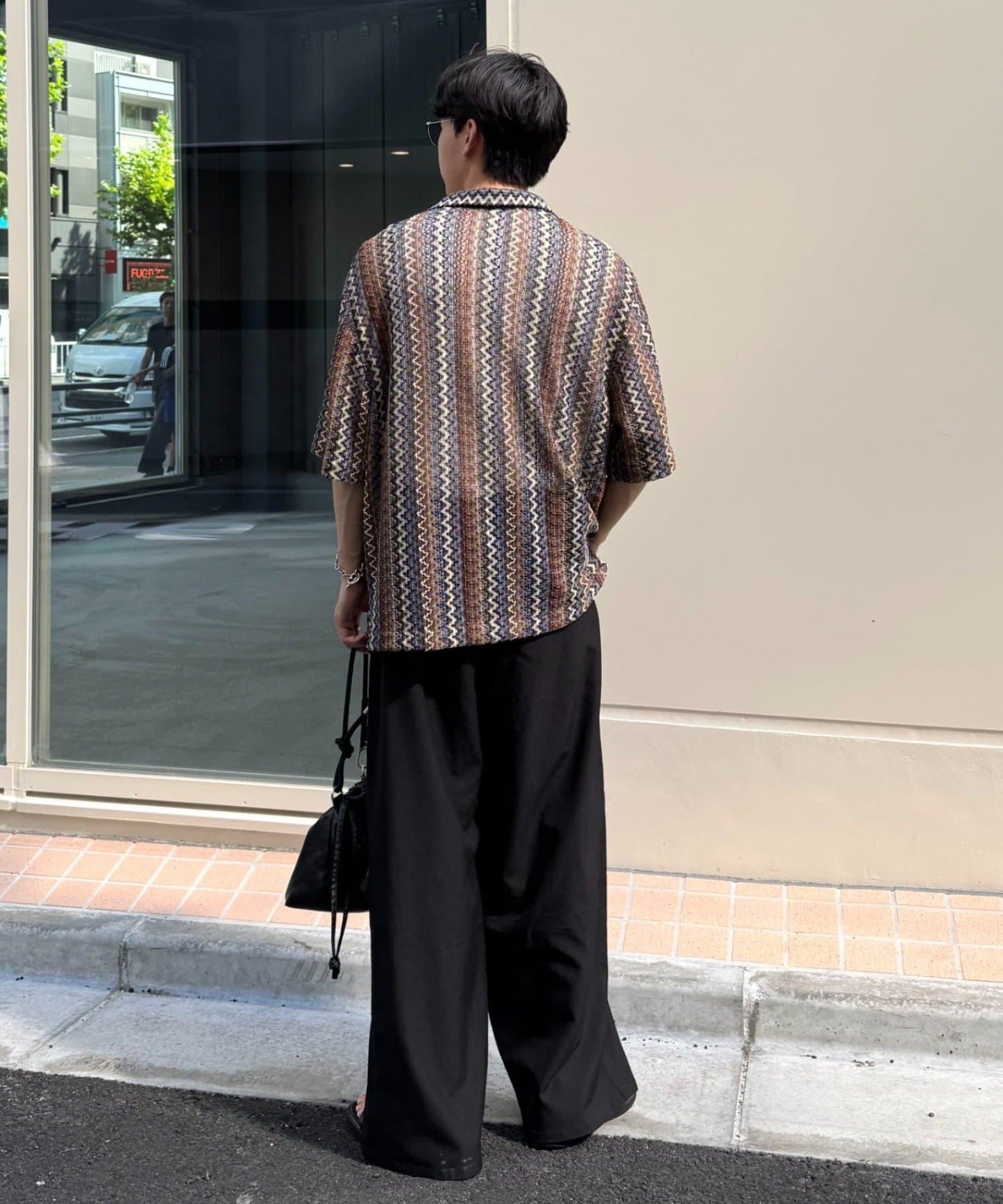 蕾絲透視條紋寬鬆襯衫