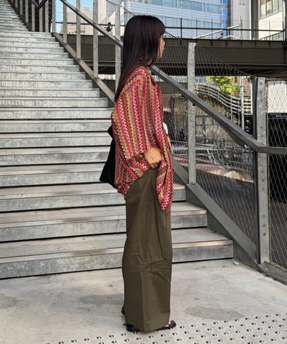 蕾絲透視條紋寬鬆襯衫