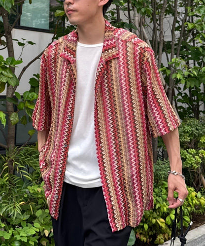 蕾絲透視條紋寬鬆襯衫