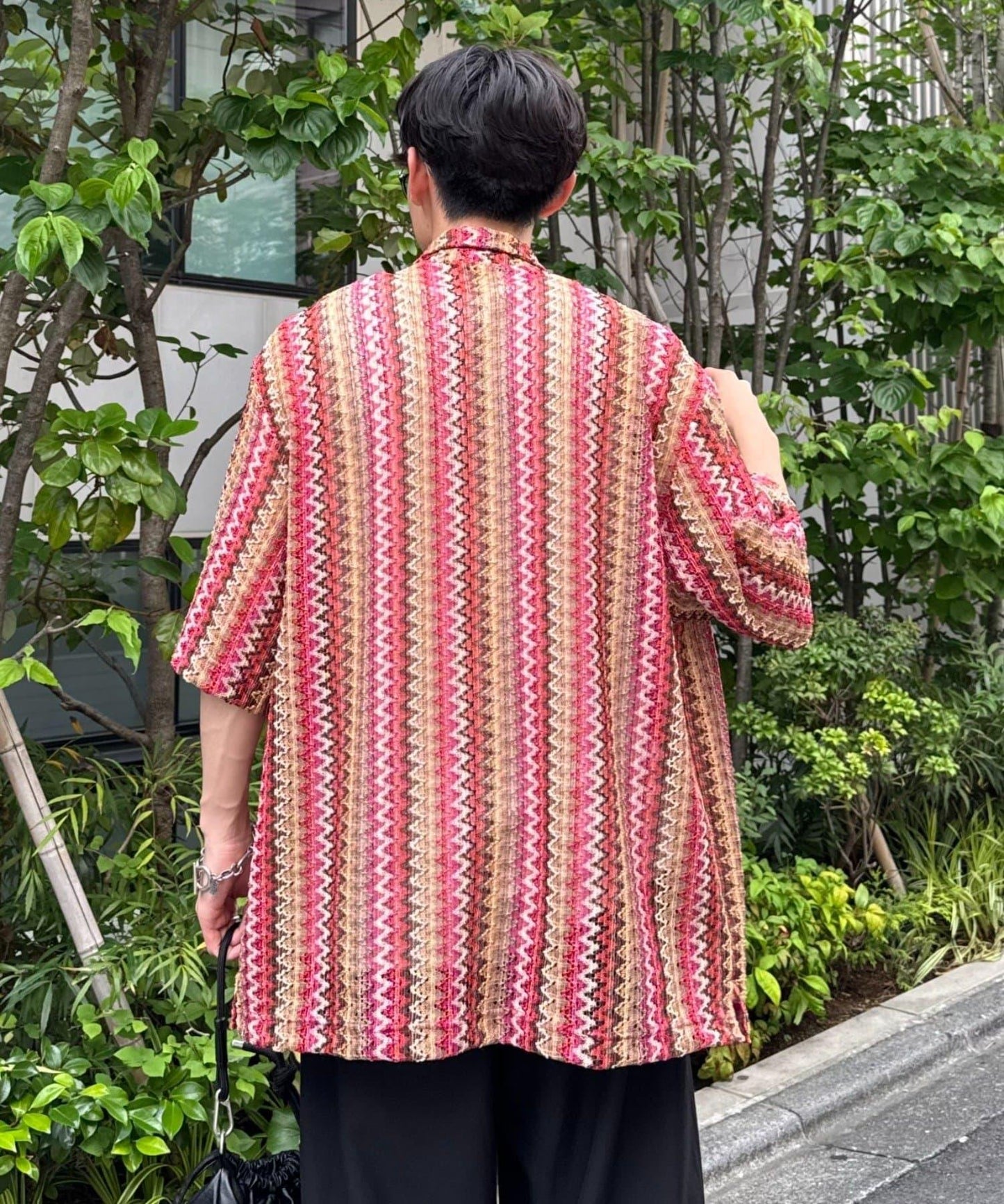 蕾絲透視條紋寬鬆襯衫