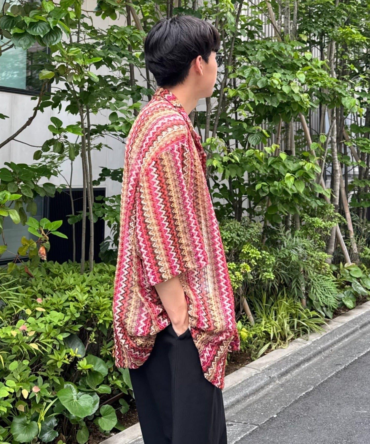 蕾絲透視條紋寬鬆襯衫