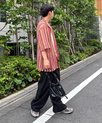 蕾絲透視條紋寬鬆襯衫