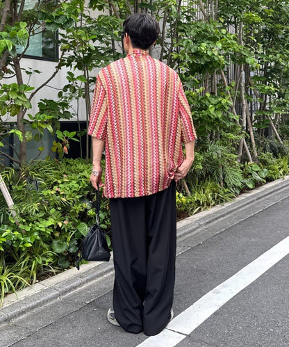 蕾絲透視條紋寬鬆襯衫