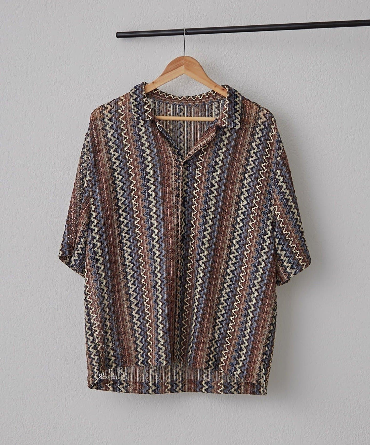 蕾絲透視條紋寬鬆襯衫