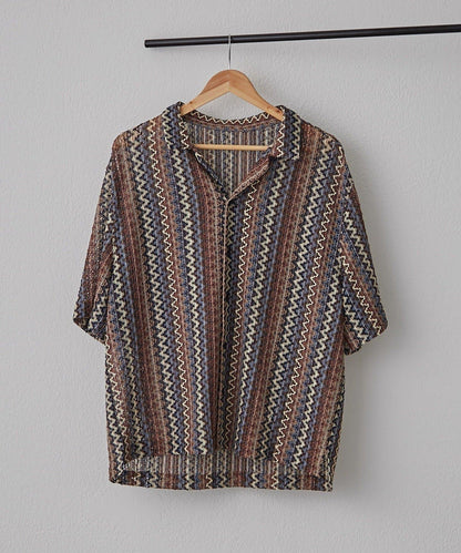 蕾絲透視條紋寬鬆襯衫