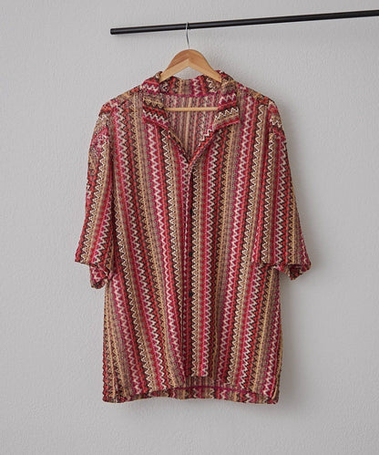 蕾絲透視條紋寬鬆襯衫