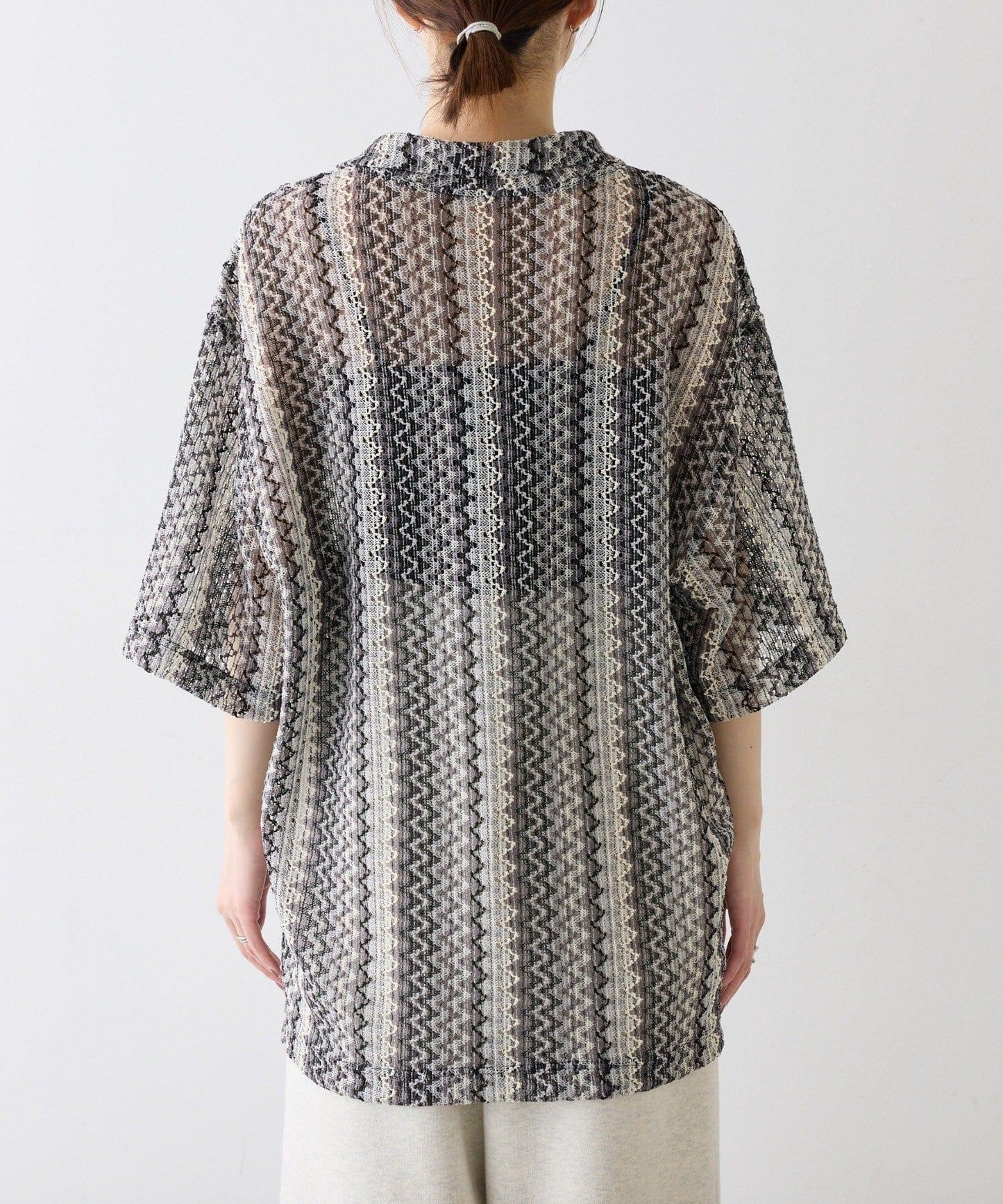 蕾絲透視條紋寬鬆襯衫