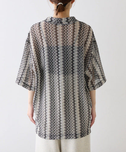 蕾絲透視條紋寬鬆襯衫