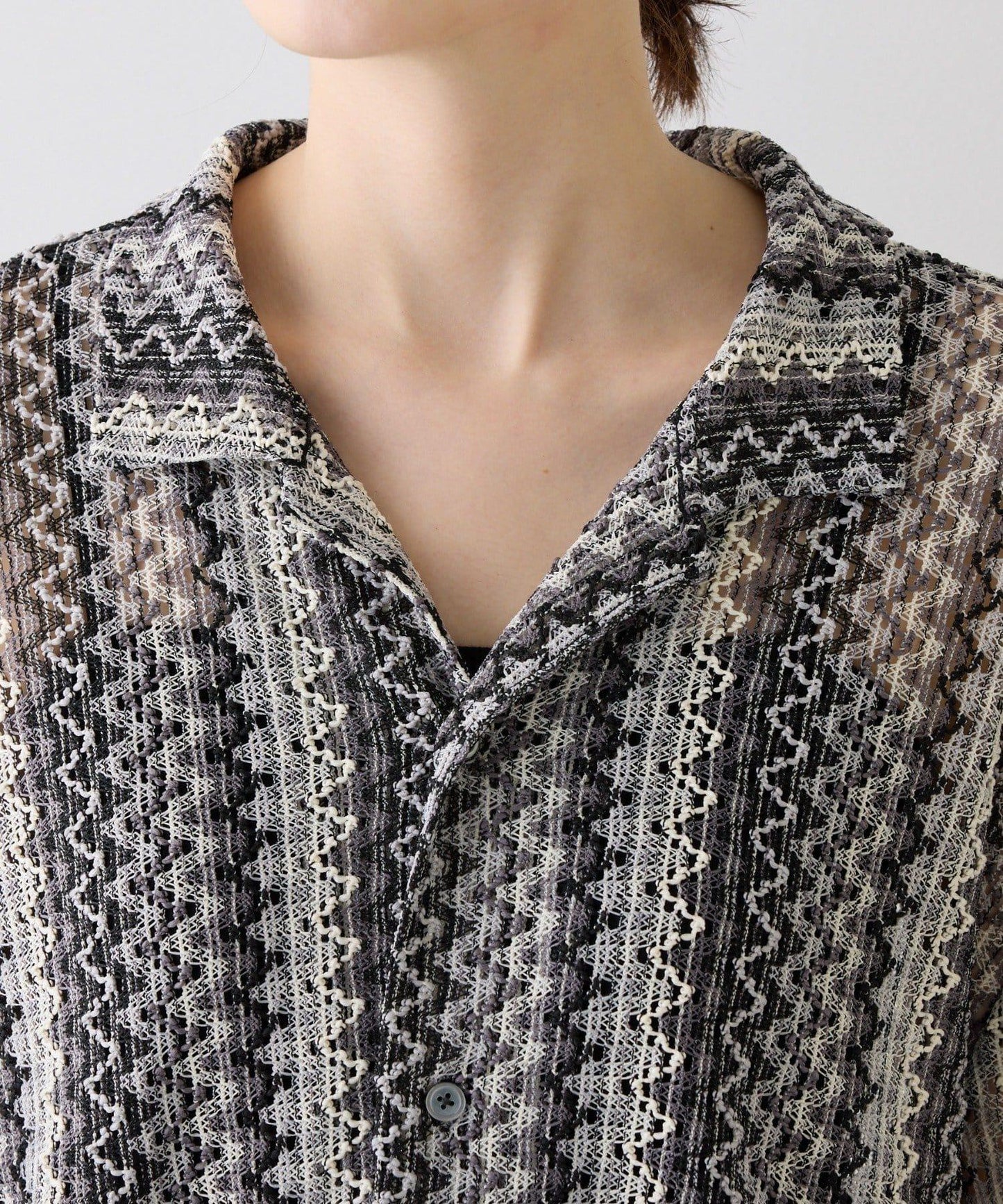 蕾絲透視條紋寬鬆襯衫