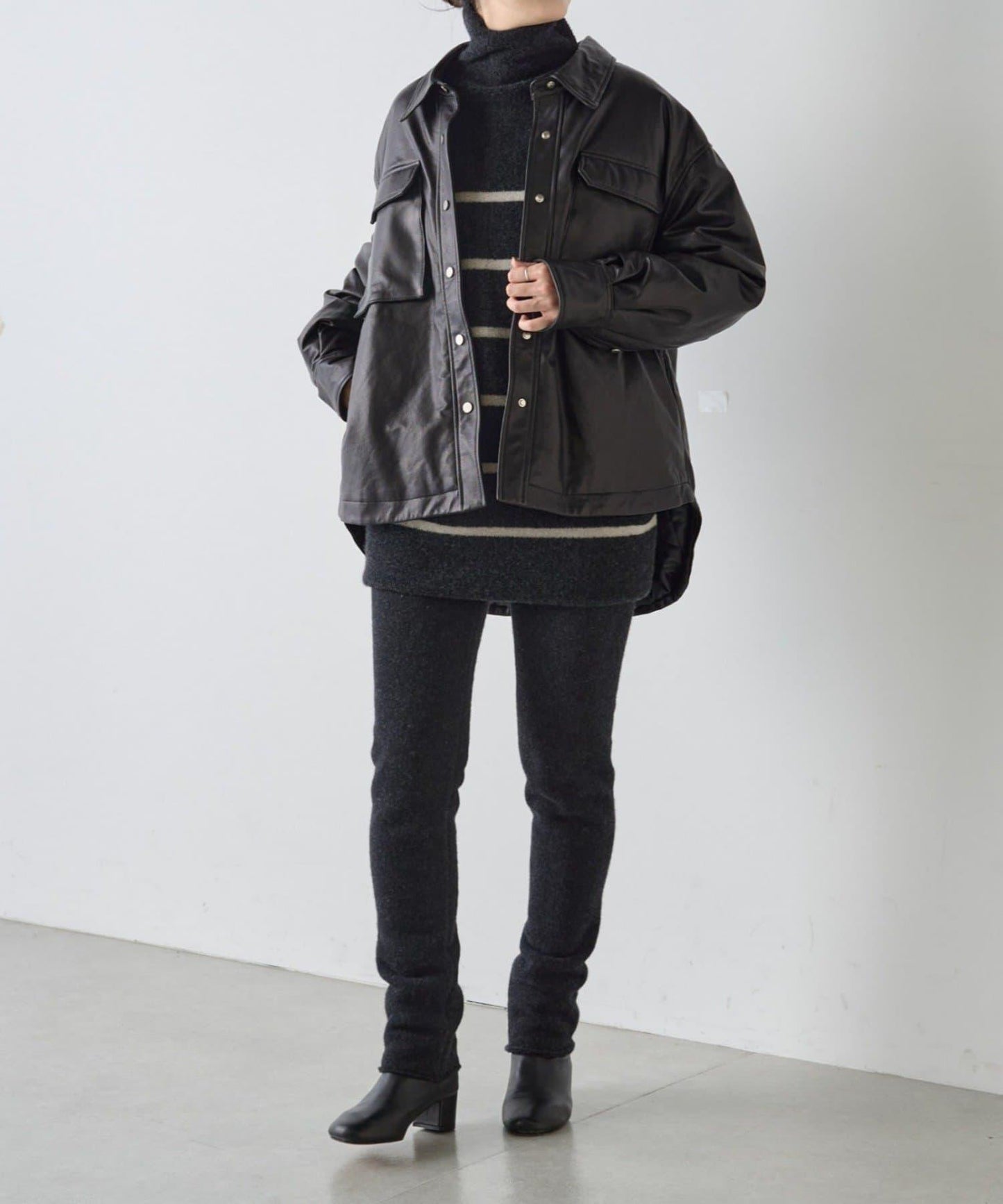 羊毛絨可逆束腰長款襯衫